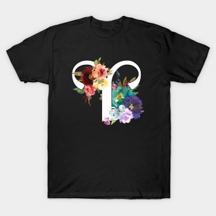 Aries Horoscope Zodiac Rainbow Flowers Design T-Shirt